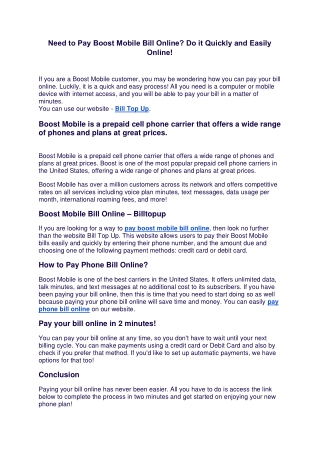 Need to Pay Boost Mobile Bill Online Do it Quickly and Easily Online