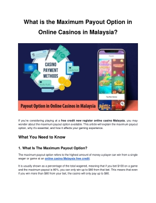 What is the Maximum Payout Option in Online Casinos in Malaysia?