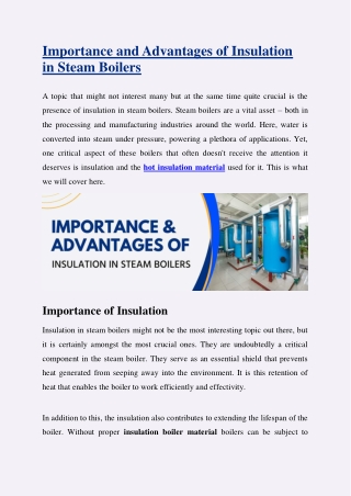 Importance and Advantages of Insulation in Steam Boilers