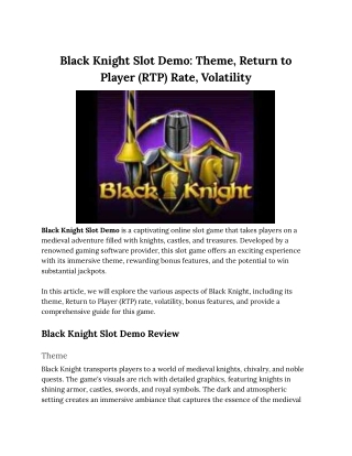 Black Knight Slot Demo_ Theme, Return to Player (RTP) Rate, Volatility