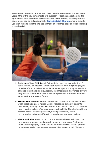 Capt. Ambrish Sharma – Choose the Best Padel Racket