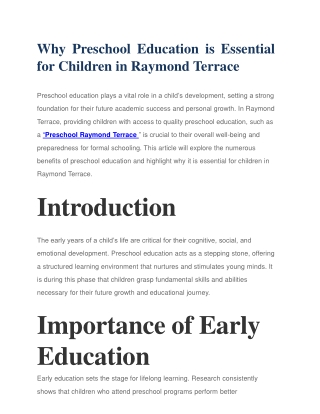 Why Preschool Education is Essential for Children in Raymond Terrace