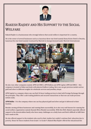 Rakesh Rajdev and His Support to the Social Welfare