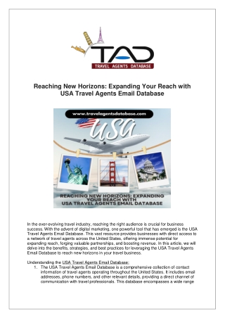 Expanding Your Reach with USA Travel Agents Email Database