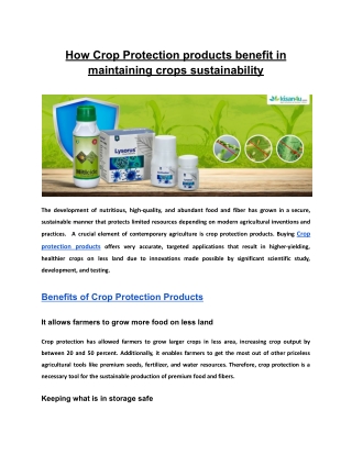 How Crop Protection products benefit in maintaining crops sustainability