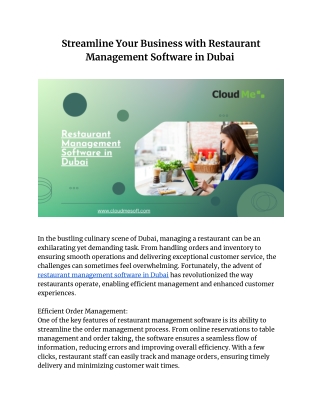 Streamline Your Business with Restaurant Management Software in Dubai