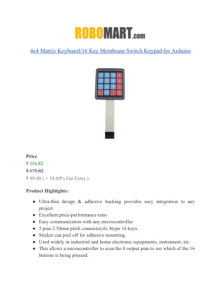 4x4 Matrix Keyboard/16 Key Membrane Switch Keypad for Arduino