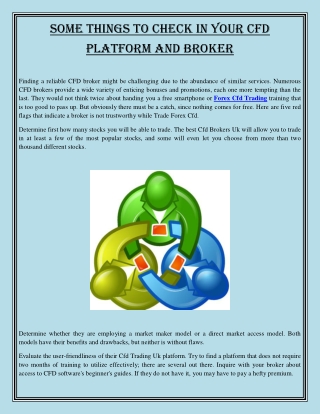 Some Things to Check in Your CFD Platform and Broker