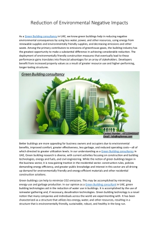 Reduction of Environmental Negative Impacts