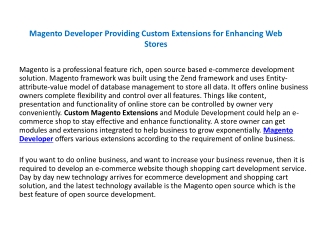 Magento Developer Providing Custom Extensions