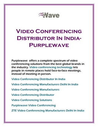 Video Conferencing Distributor In India- Purplewave