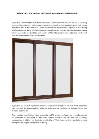 Where can I find the best uPVC windows and doors in Hyderabad