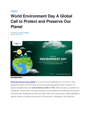 World Environment Day A Global Call to Protect and Preserve Our Planet