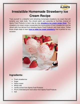 Strawberry ice cream recipe Hindi