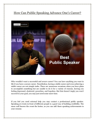 How Can Public Speaking Advance One's Career?