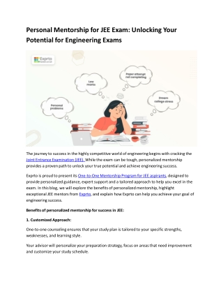 Personal Mentorship for JEE Exam Unlocking Your Potential for Engineering Exams