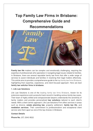 Top Family Law Firms in Brisbane Comprehensive Guide and Recommendations