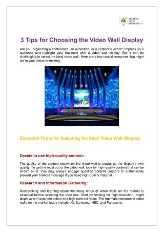 3 Tips for Choosing the Video Wall Display