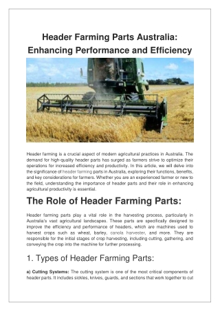 Header Farming Parts Australia Enhancing Performance and Efficiency