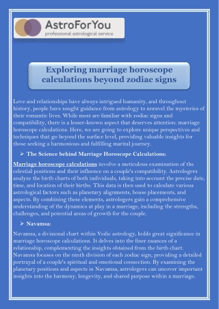 Exploring Marriage Horoscope Calculations beyond Zodiac Signs