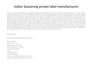 Indian Seasoning private label manufacturers
