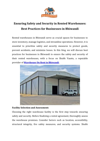 Ensuring Safety and Security in Rented Warehouses Best Practices for Businesses in Bhiwandi