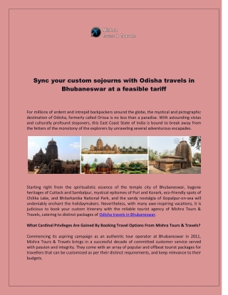 Sync your custom sojourns with Odisha travels in Bhubaneswar at a feasible tarif