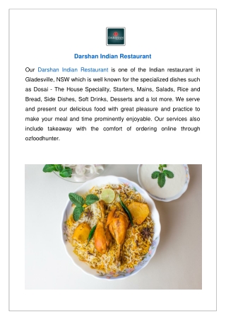 Upto 10% offer order now -Darshan Indian Restaurant Gladesville