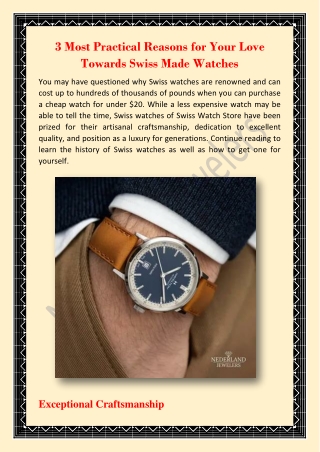 3 Most Practical Reasons for Your Love Towards Swiss Made Watches