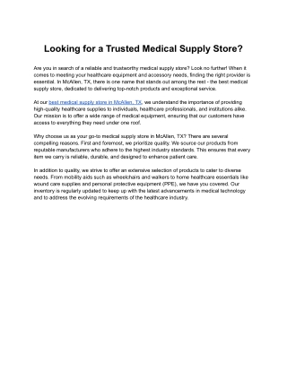 Looking for a Trusted Medical Supply Store?