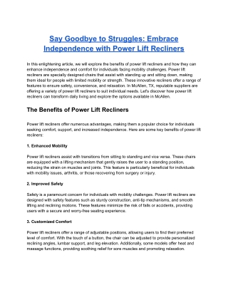 Say Goodbye to Struggles: Embrace Independence with Power Lift Recliners