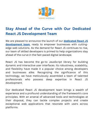 Stay Ahead of the Curve with Our Dedicated React JS Development Team