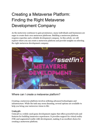 Creating a Metaverse Platform_ Finding the Right Metaverse Development Company