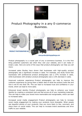 Product Photography in a any E-commerce Business