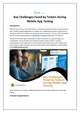 Key Challenges Faced by Testers during Mobile App Testing