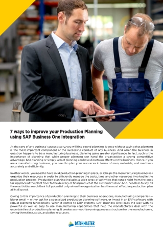 7 Ways to Improve Your Production Planning Using SAP Business One Integration