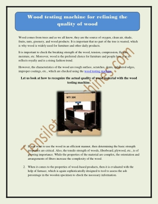 Wood testing machine for refining the  quality of wood