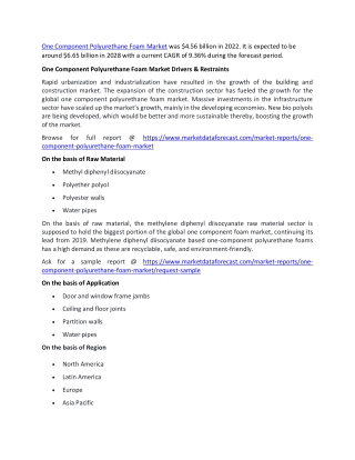 One Component Polyurethane Foam Market