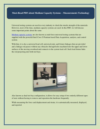 About Medium Capacity Systems – Measurements Technology