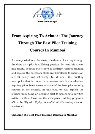 Best Pilot Training Courses In Mumbai  Call-7710087776