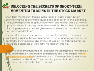 Unlocking the Secrets of Short Term Momentum Trading in the Stock Market