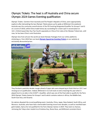 Olympic Tickets  The heat is off Australia and China secure Olympic 2024 Games Eventing qualification