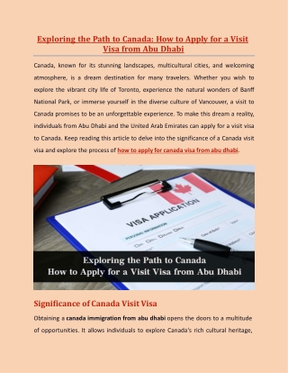 Exploring the Path to Canada: How to Apply for a Visit Visa from Abu Dhabi