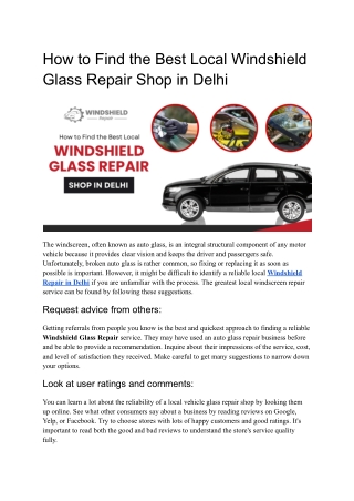 How to Find the Best Local Windshield Glass Repair Shop in Delhi