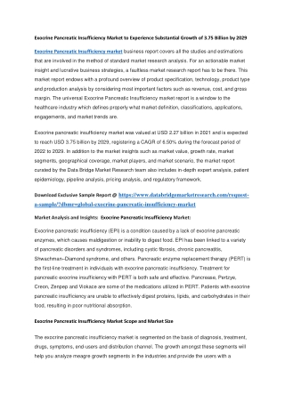 Exocrine Pancreatic Insufficiency Market to Experience Substantial Growth of 3.75 Billion by 2029