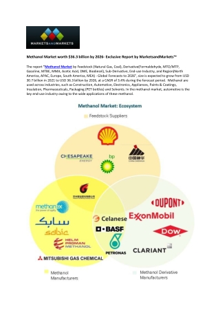 Methanol Market May Cross $36.3 Billion by 2026