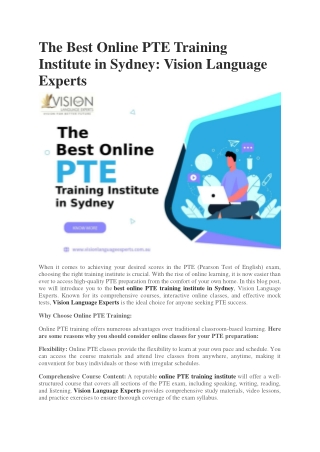 The Best Online PTE Training Institute in Sydney: Vision Language Experts