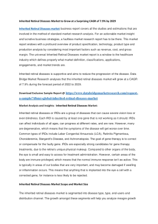 Inherited Retinal Diseases Market to Grow at a Surprising CAGR of 7.9 by 2029