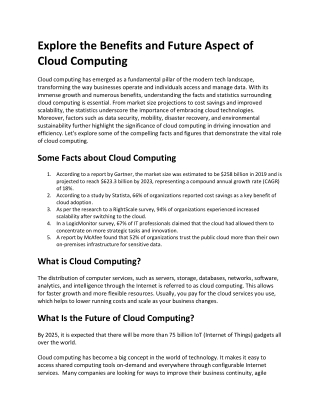 Unveiling the Benefits and Future Aspect of Cloud Computing