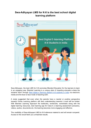 Swa-Adhyayan LMS for K-8 is the best school digital learning platform